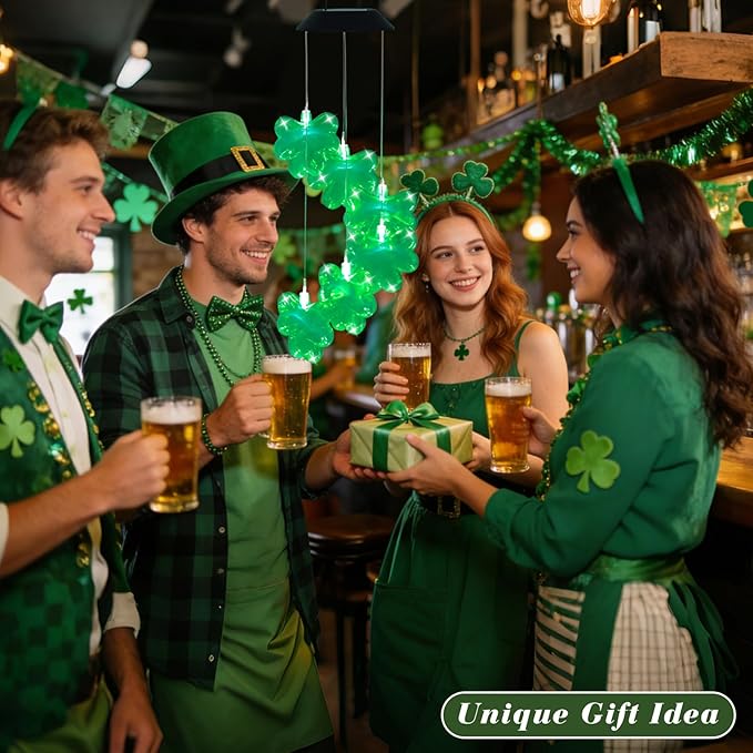 St. Patrick's Day Solar Shamrock Wind Chimes, Birthday Irish Gifts - Image 5
