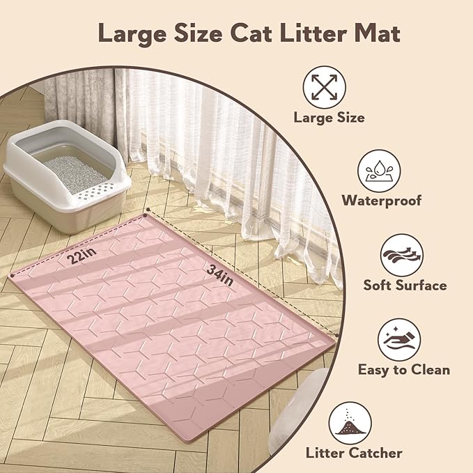 Silicone Cat Litter Trapping Mat, Large Waterproof 34" X 22" Cat Litter Box Mat - Image 4