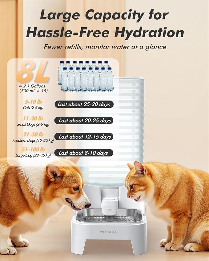 Automatic Dog Water Bowl Dispenser - 8L Large Gravity Cat Water Dispenser with - Image 2