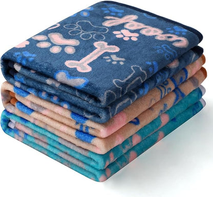 Luciphia 1 Pack 3 Blankets Fluffy Premium Fleece Pet Blanket Flannel Paw Bone by luciphia