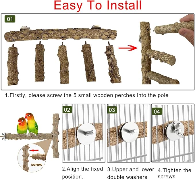 Bird Ladder Perch for Cage, Nature Wooden Bird Bridge Exercise Stands Parrot - Image 3