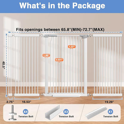 65.7"-72.2" Extra Wide Baby Gate, 40.5" Tall Dog Gate Indoor, Walk Through Pet - Image 9