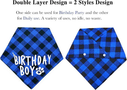 Plaid Dog Bandana with Button, Dual Layer Soft Cotton Triangle Dog Scarf - Image 3