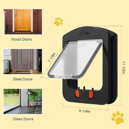 Cat Door for Interior Door and Exterior Door, 4 Way Locking Cat Door - Image 4