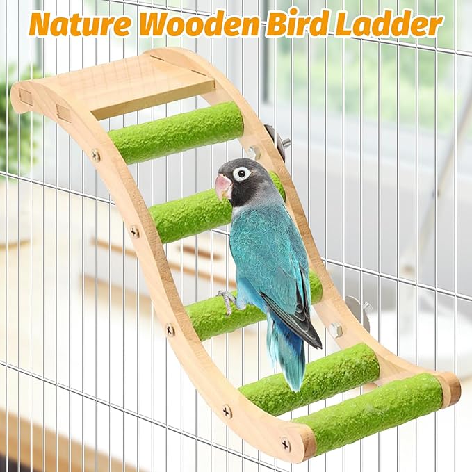 Hamiledyi Nature Wooden Bird Ladder Pet Parrots Climb Bridge Exercise Stands - Image 2