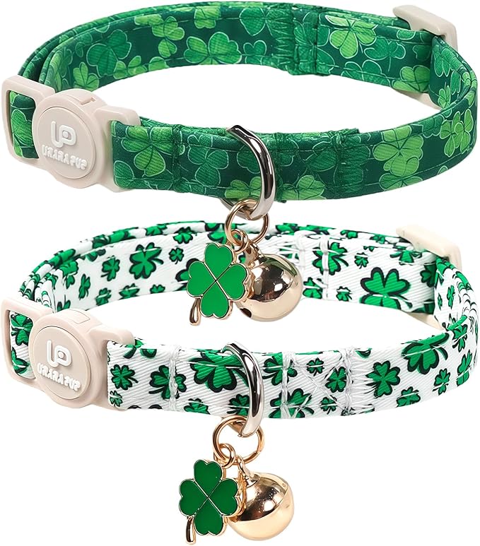 Cat Collar, Spring Green Shamrock Cat Collar by UPURARAPUP
