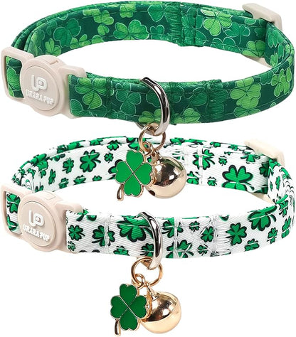 Cat Collar, Spring Green Shamrock Cat Collar by UPURARAPUP