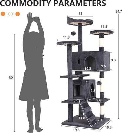 BestPet | 54" Cat Tree Tower | Ashy | Sturdy, Hanging Cat Toys, Observation - Image 7