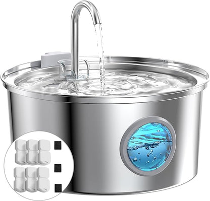 Cat Fountains for Drinking Stainless Steel: 108oz/3.2L Cat Water Fountain Led by GIOTOHUNPetLife