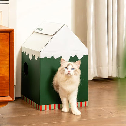 Cardboard Cat House with Scratch Pad & Catnip, Cat Play Scratching House - Image 9