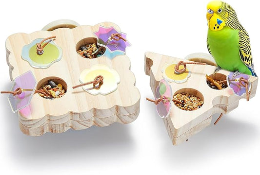 2Pcs Wooden Small Bird Foraging Toys, Interactive Parakeet Foraging Toys by Jevnd