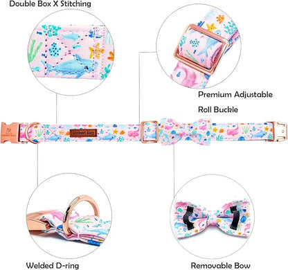 Lionheart glory Dog Bow Collar Sea Animals Print Pink Dog Collar - Image 2