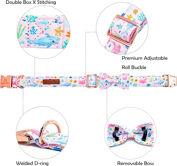 Lionheart glory Dog Bow Collar Sea Animals Print Pink Dog Collar - Image 2