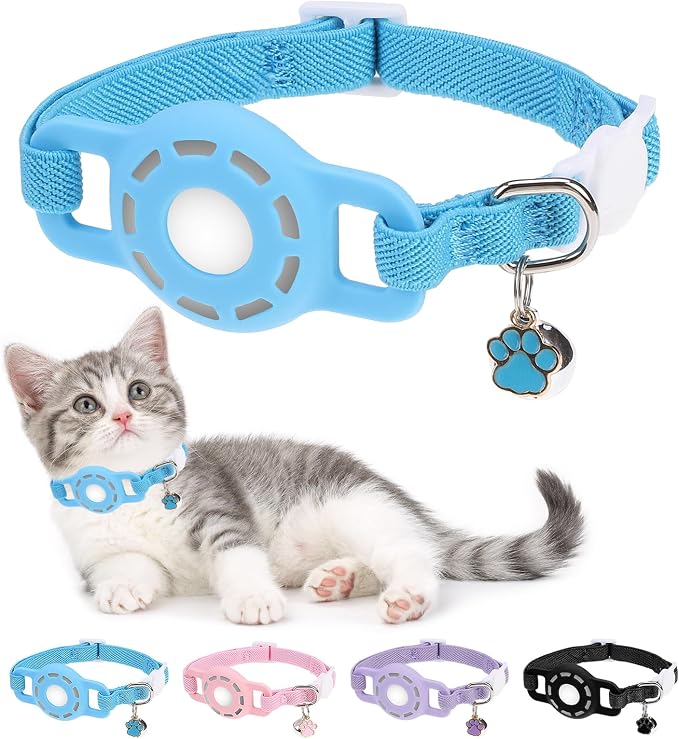Airtag Cat Collar Breakaway, Stretchy Cat Tracker Collar by DILLYBUD