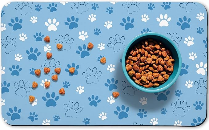 Dog Food Mat, Absorbent Water Bowl Mats Cat Pet Feeding Placemats Blue 12 * 20 by Zoeeya