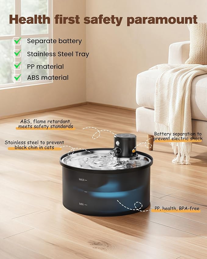 Wireless Cat Water Fountain Cordless: Battery Operated Cat Fountain - - Image 9
