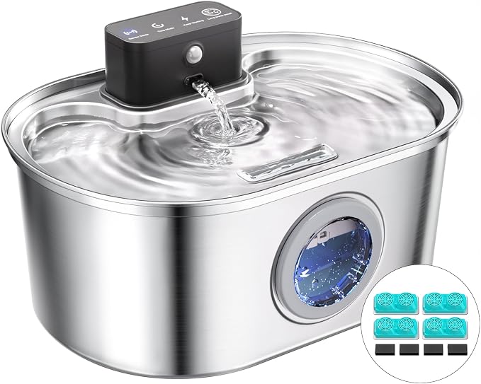 Cat Water Fountain Cordless, Stainless Steel Pet Water Fountain Wireless – - Image 2
