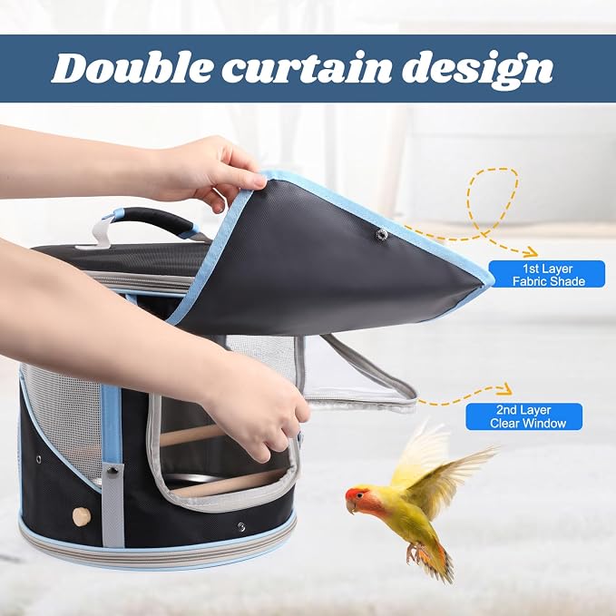 Small to Medium Bird Travel Carrier Cage, Portable Parrot Parakeet Cockatile - Image 3