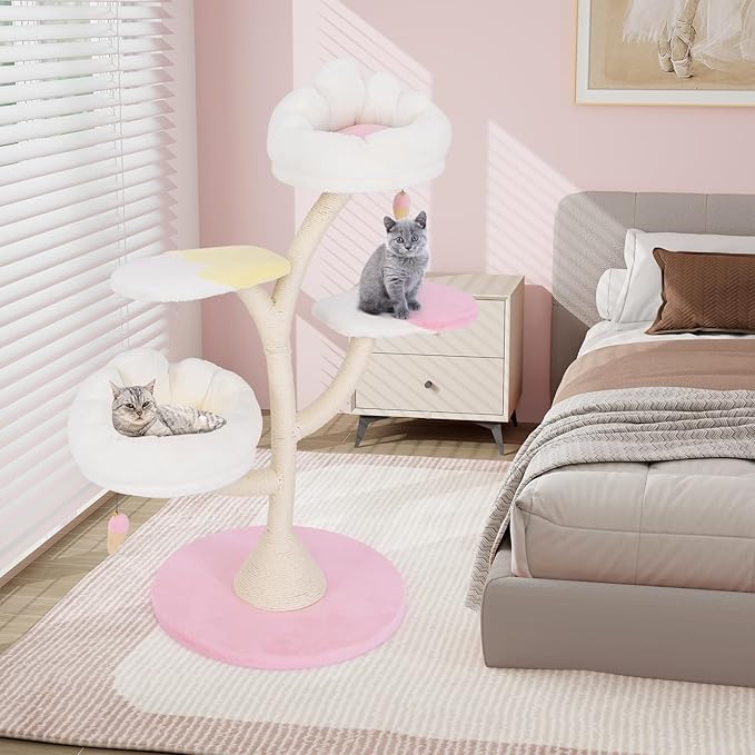 Tangkula 48.5 Inch Cute Cat Tree, 2 Padded Perches, 2 Platforms, Ice - Image 2