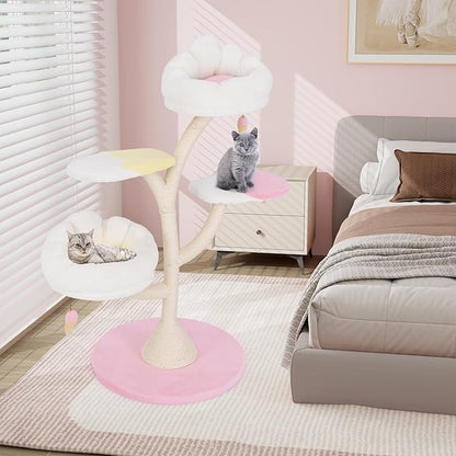 Tangkula 48.5 Inch Cute Cat Tree, 2 Padded Perches, 2 Platforms, Ice - Image 2