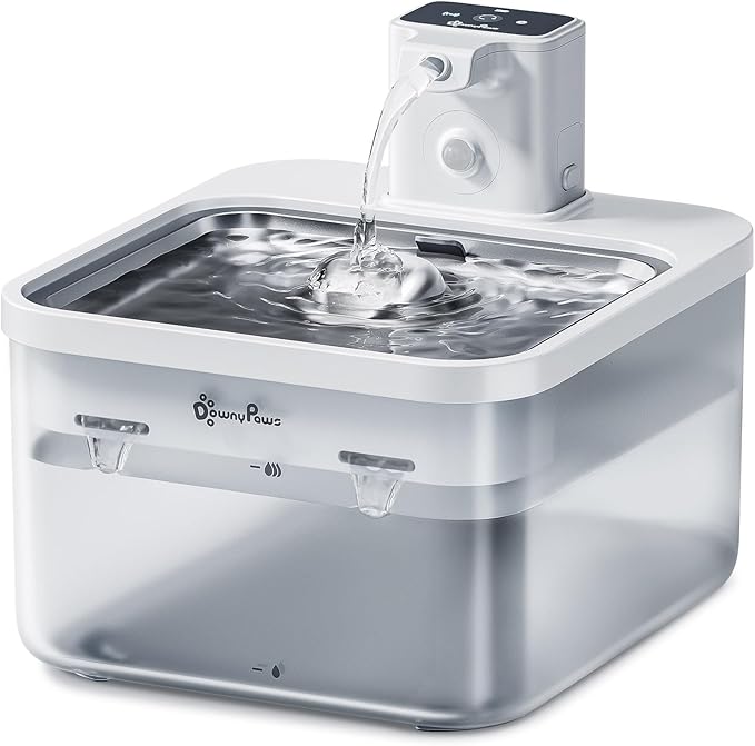 DownyPaws Battery Operated Cat Water Fountain Stainless Steel, 84oz/2.5L by DownyPaws