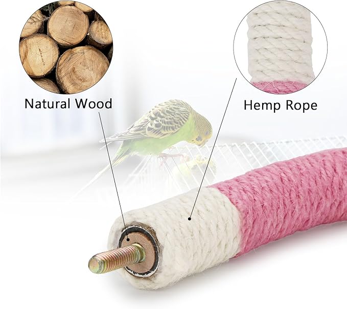 Hypeety Bird Perches Parrot U Shape Natural Wood Hemp Rope Stand Perch Bird - Image 3