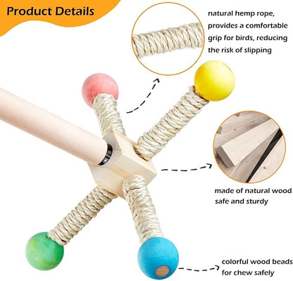 Bird Stand Perch Toy, Interactive Spinning Parakeet Toys, Wooden Exercise Wheel - Image 3