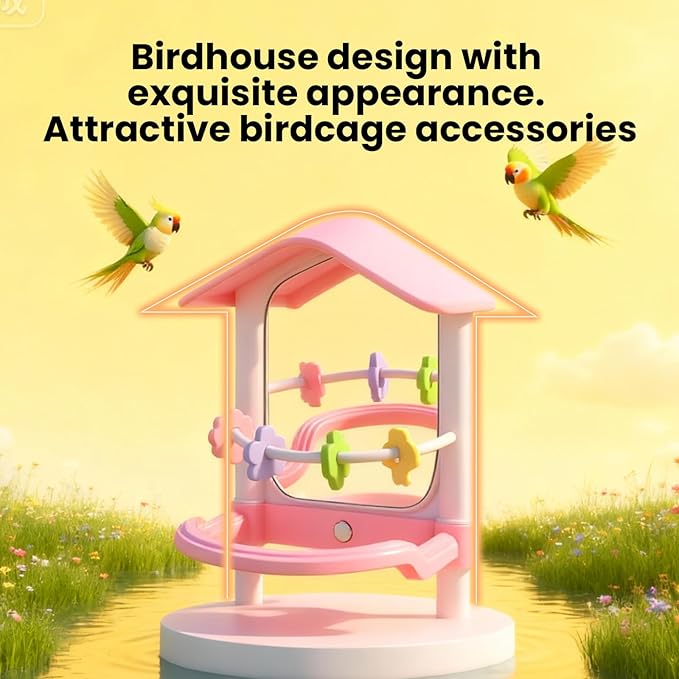 8.1 Inch Pet Bird Mirror with Perch Stand and Parakeet Chew Toys, Parrot Toys - Image 5