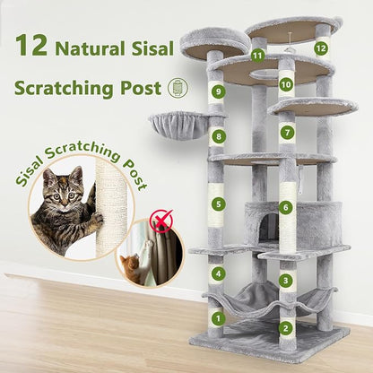 78.8" Large Cat Tree Tower for Indoor Kitties, Sisal Scratching Posts, Hammock - Image 4