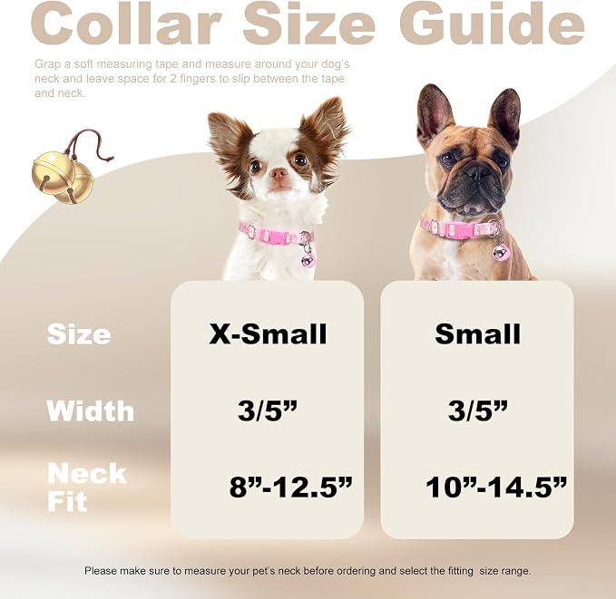 Pink Small Dog Collar with Bell -Nylon Collar - Image 3