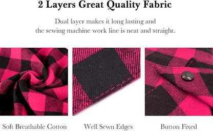 Plaid Dog Bandana with Button, Dual Layer Soft Cotton Triangle Dog Scarf - Image 5