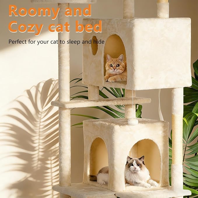 BestPet | 81" Cat Tree Tower | Cream | Sturdy, Hanging Cat Toys, Observation - Image 5