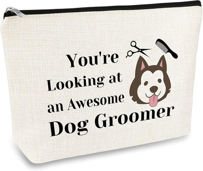 Dog Groomer Gift for Women Makeup Bag Pet Grooming Present Cosmetic Bag Dogs by Mikela