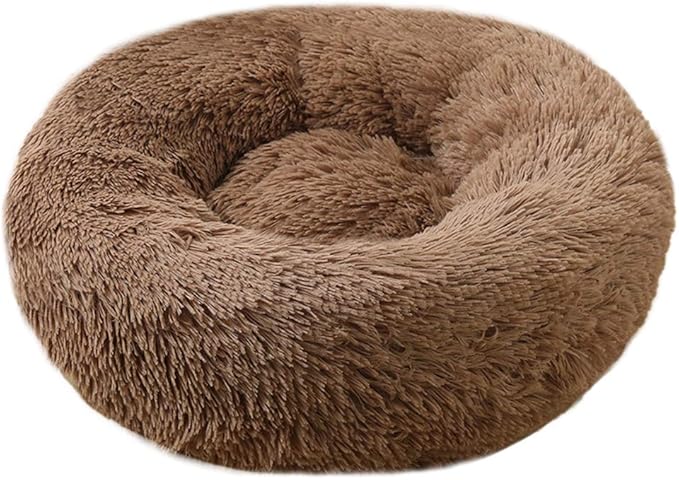 BODISEINT Faux Fur Dog Bed Cat Bed, Shag Round Anti-Anxiety Pet Calming Bed by BODISEINT