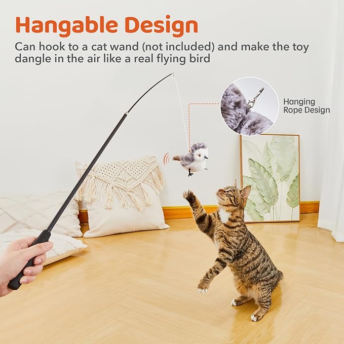Potaroma Cat Toys Flapping Bird, Lifelike Sandpiper Chirp Tweet, Rechargeable - Image 6