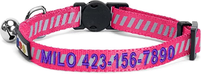 Pawtitas Personalized Pink Reflective Cat Collar – Adjustable Custom Collar - Image 2