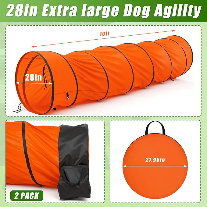 28 in 10 Foot Orange Extra Large Dog Agility Tunnel - Image 2
