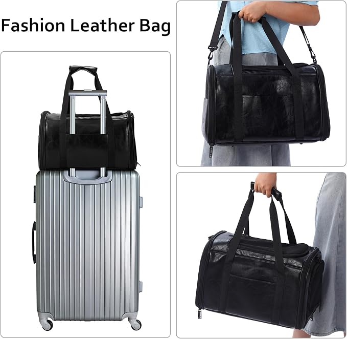 Fashion Leather Dog Carrier Cat Carrier Airline Approved Pet Carrier - Image 5