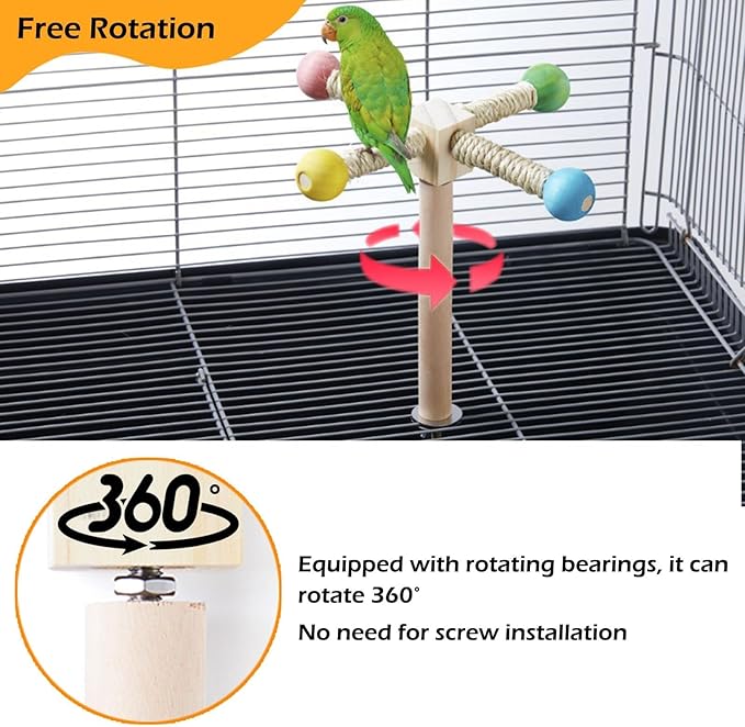 Bird Stand Perch Toy, Interactive Spinning Parakeet Toys, Wooden Exercise Wheel - Image 2