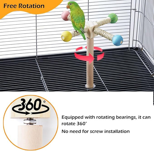 Bird Stand Perch Toy, Interactive Spinning Parakeet Toys, Wooden Exercise Wheel - Image 2