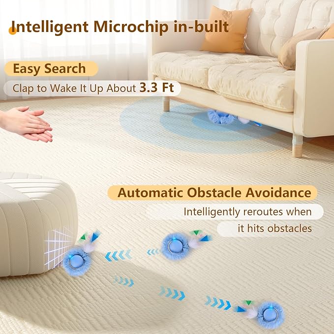 ORSDA Interactive Cat Toys Ball, Automatic Fast Rolling Ball in Pouch, Hide and - Image 5