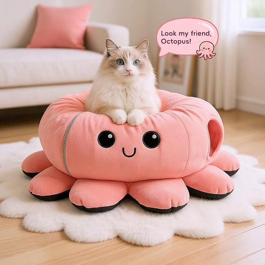 Cat Tunnel Bed for Indoor Cats, Peekaboo Cat Cave Bed, Soft Cat Donut Tunnel - Image 2