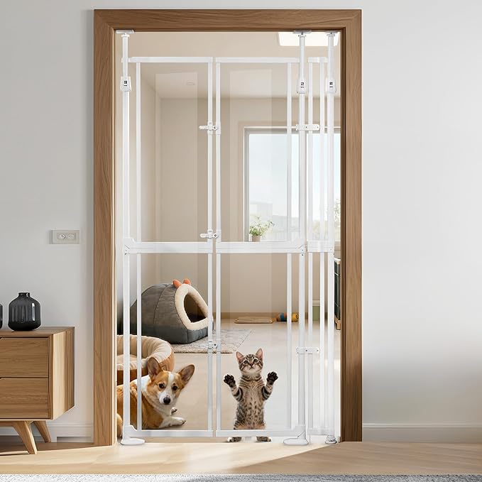 74.80-98.43'' Extra Tall Cat Gate, Adjustable 33.86 and 41.7" Wide, Transparent by NiceTCU