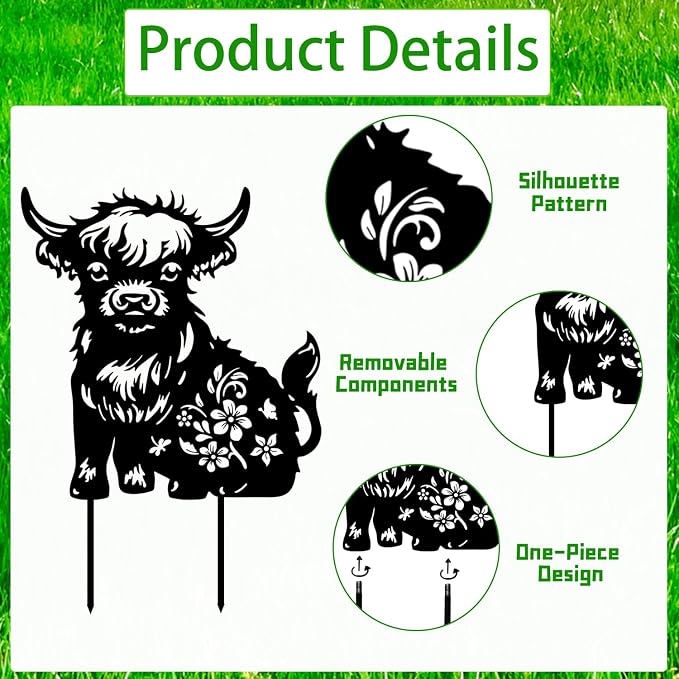 Highland Cow Metal Garden Stakes Yard Decor, Lawn Ornaments Outdoor, Yard Art - Image 3