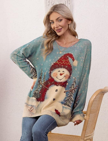 YESNO Women Christmas Sweater Graphic Printed Oversized Pullover Sweaters - Image 5