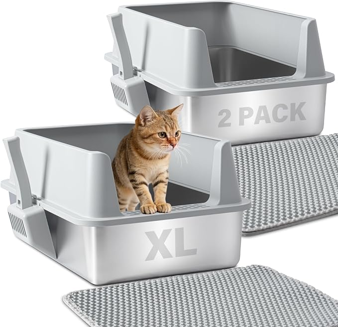 Stainless Steel Litter Box 2 Pack, XL Metal Litter Box by Futam
