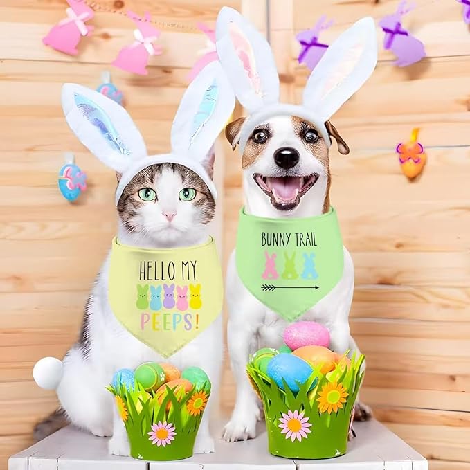 Easter Dog Bandana, 2 Pack Adjustable Holiday Party Pets Easter Egg Rabbit - Image 2