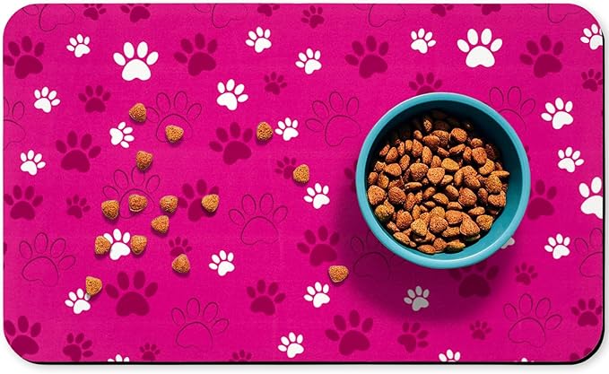 Dog Food Mat, Absorbent Water Bowl Mats Cat Pet Feeding Placemats Pink 12 * 20 by Zoeeya