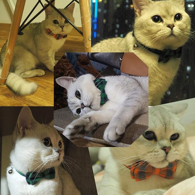 Cat Collar Breakaway with Bell and Bow Tie, Plaid Design Adjustable Safety - Image 3