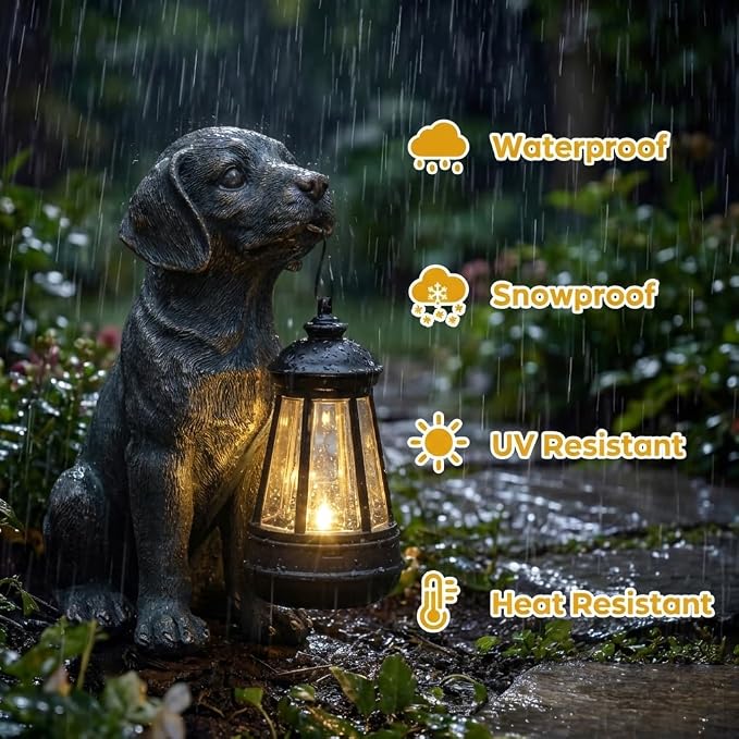 Lyeasw Solar Dog Statues with Lantern – Waterproof Outdoor Dog Figurines - Image 6